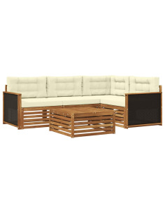Set di divani da esterno 5 pcs Naturale e Crema 79 x 79 x 37 cm 2