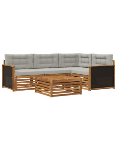 Set di divani da esterno 5 pcs Naturale e Grigio Chiaro 2