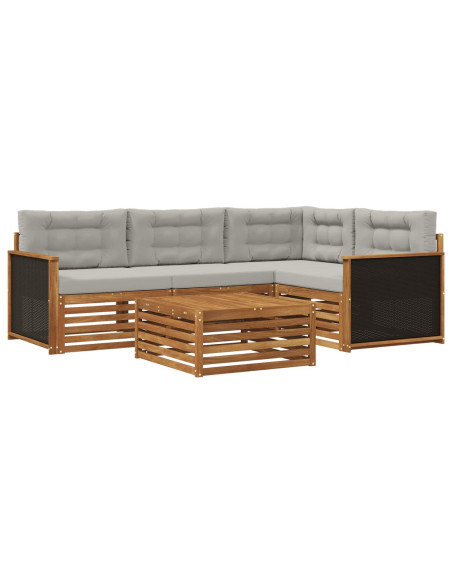 Set di divani da esterno 5 pcs Naturale e Grigio Chiaro