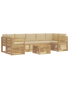 Set di divani da esterno 8 pcs Bianco e Beige Poliestere 2