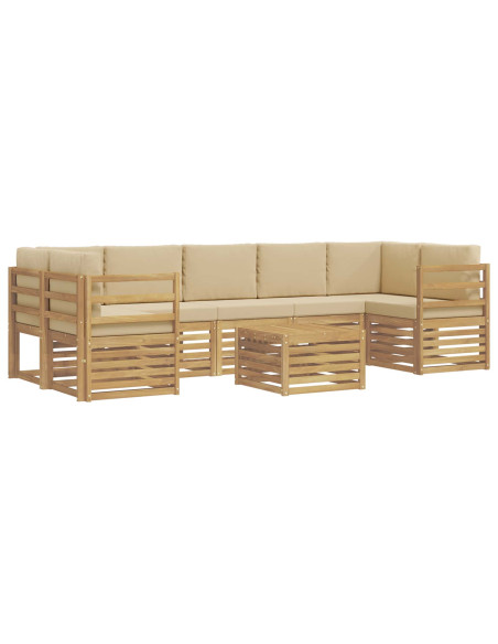 Set di divani da esterno 8 pcs Bianco e Beige Poliestere