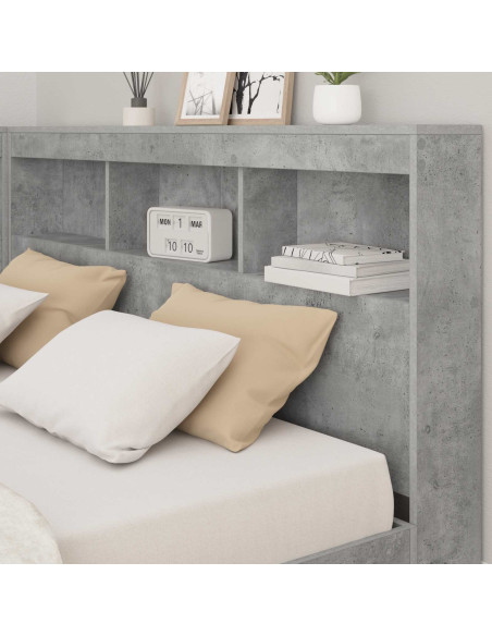 Letto Libreria Grigio cemento 160 x 200 cm Legno multistrato