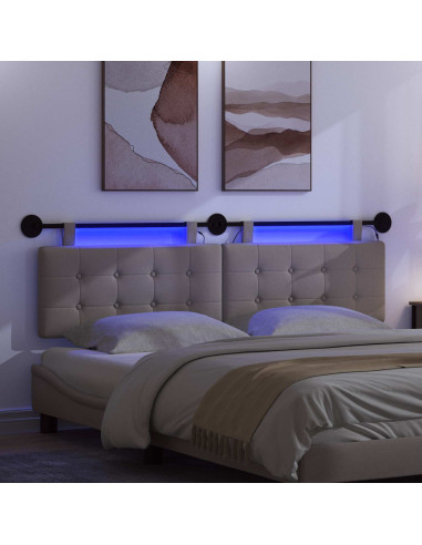 Testiera sospesa Con luce LED Tortora Tessuto