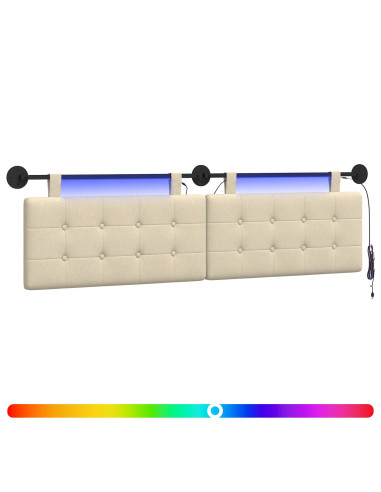 Testiera sospesa Con luce LED Crema Tessuto