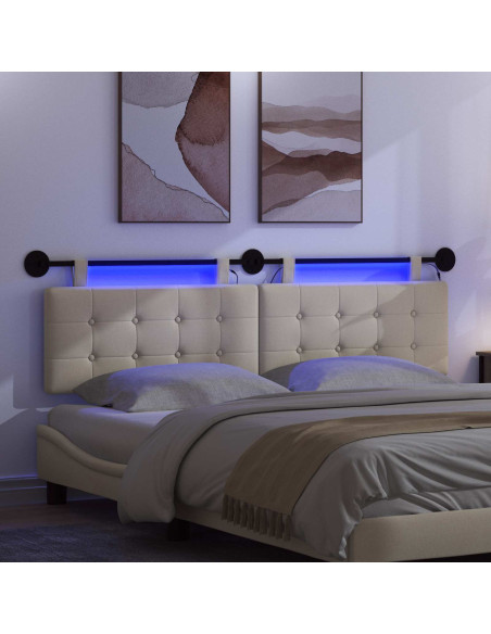 Testiera sospesa Con luce LED Crema Tessuto