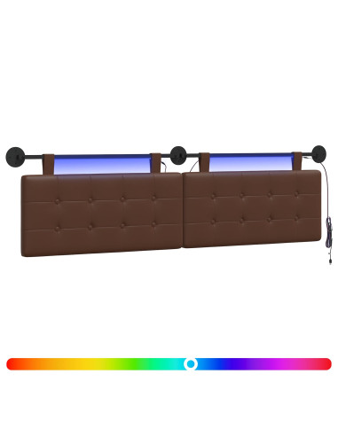 Testiera sospesa Con luce LED Marrone Similpelle