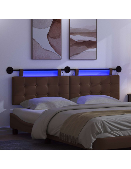 Testiera sospesa Con luce LED Marrone Similpelle