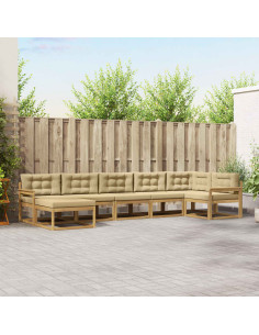 Set di divani da esterno con cuscino 7 pcs Bianco e Beige