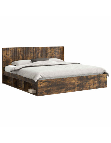 Struttura del letto con stoccaggio e testata Rovere Fumo