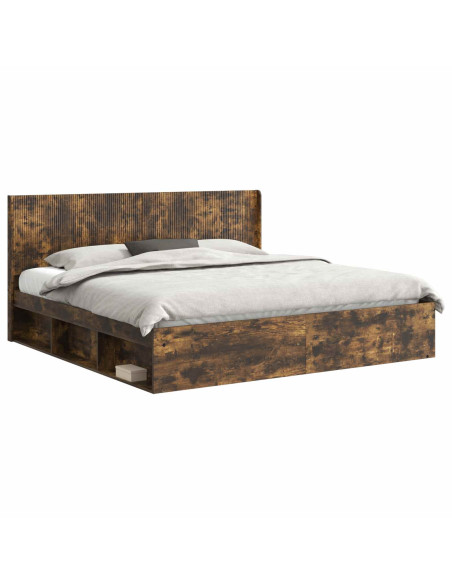 Struttura del letto con stoccaggio e testata Rovere Fumo