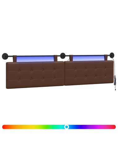 Testiera sospesa Con luce LED Marrone Similpelle