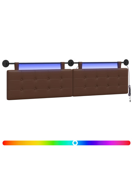 Testiera sospesa Con luce LED Marrone Similpelle