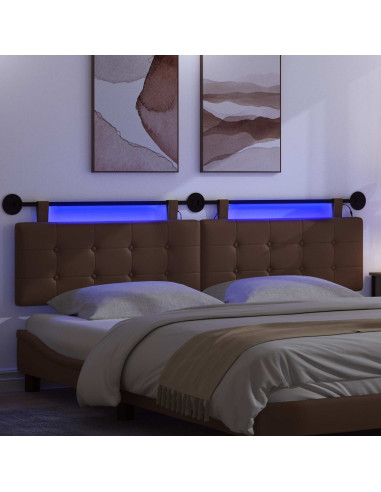 Testiera sospesa Con luce LED Marrone Similpelle