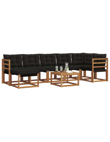 Set di divani da esterno con cuscino 8 pcs Naturale e Nero