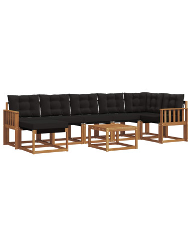 Set di divani da esterno con cuscino 8 pcs Naturale e Nero