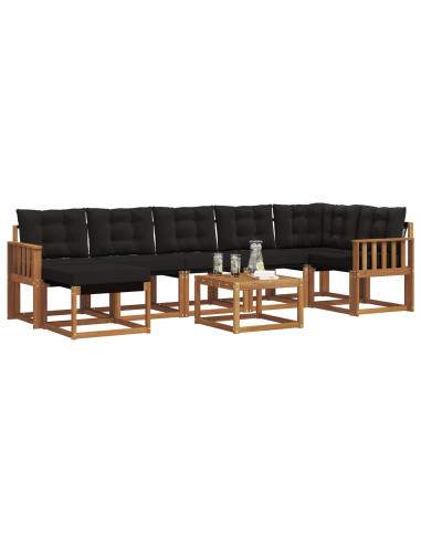 Set di divani da esterno con cuscino 8 pcs Naturale e Nero