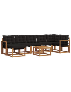 Set di divani da esterno con cuscino 8 pcs Naturale e Nero 2