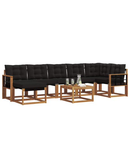 Set di divani da esterno con cuscino 8 pcs Naturale e Nero