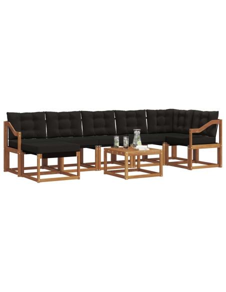 Set di divani da esterno con cuscino 8 pcs Naturale e Nero