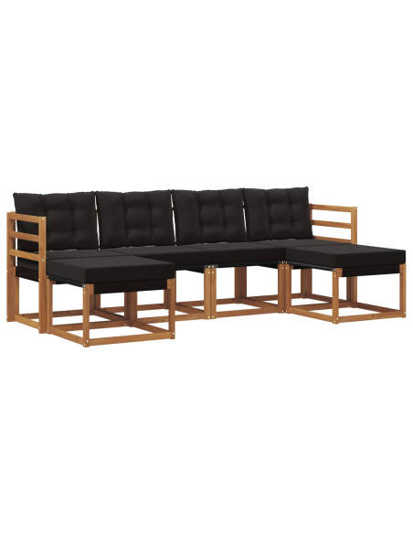 Set di divani da esterno con cuscino 6 pcs Naturale e Nero