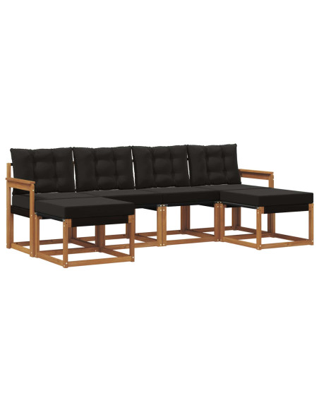 Set di divani da esterno con cuscino 6 pcs Naturale e Nero