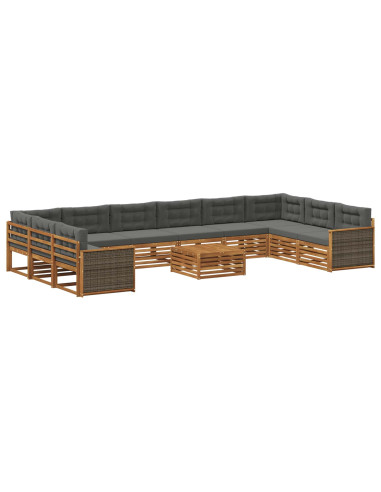 Set divani con cuscino 11 pcs Legno di Acacia Massello