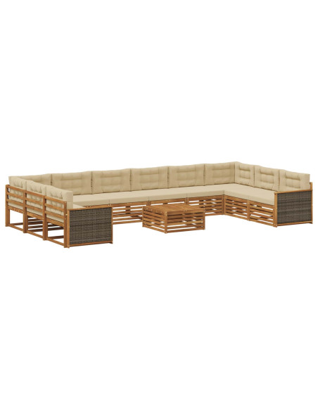 Set divani con cuscino 11 pcs Legno di Acacia Massello