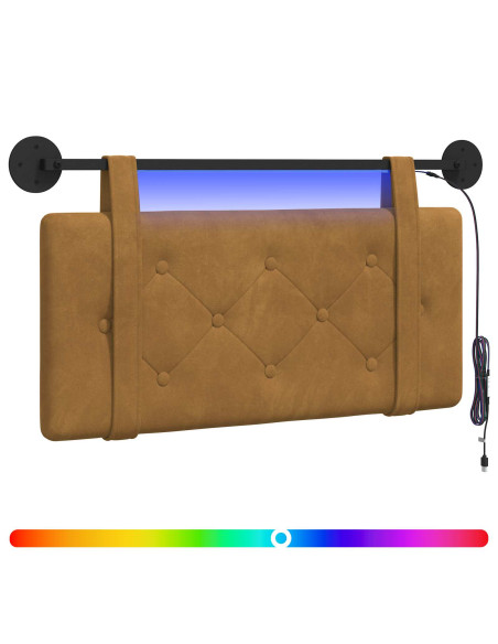 Testiera sospesa Con luce LED Marrone Velluto