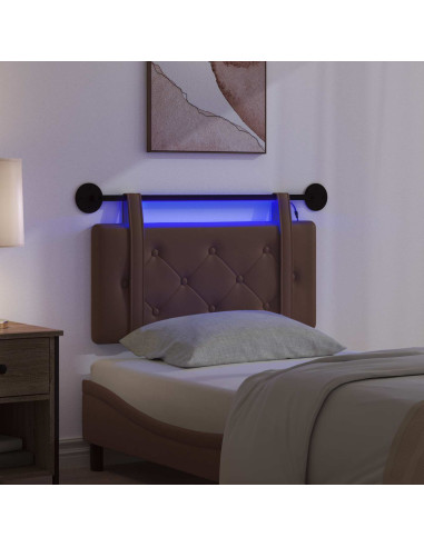 Testiera sospesa Con luce LED Marrone Similpelle