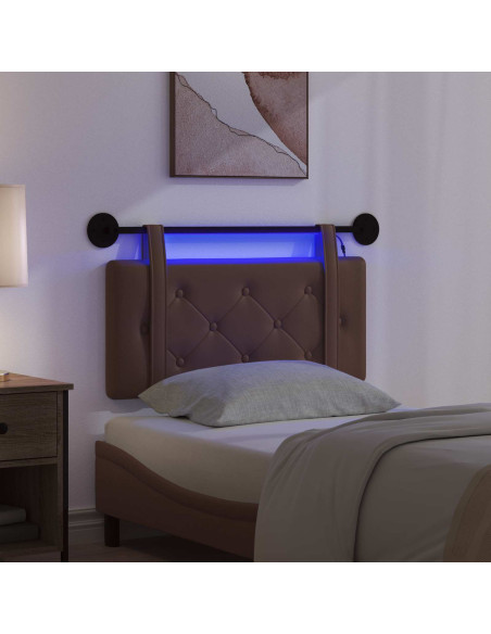 Testiera sospesa Con luce LED Marrone Similpelle