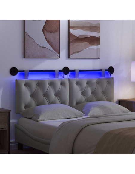 Testiera sospesa Con luce LED Grigio Chiaro Tessuto