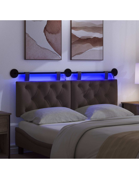 Testiera sospesa Con luce LED Marrone Scuro Tessuto
