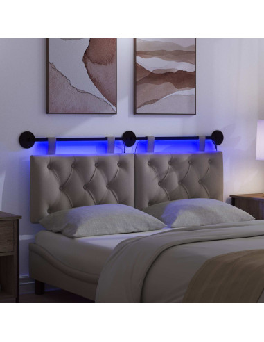 Testiera sospesa Con luce LED Tortora Tessuto