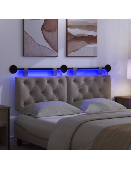 Testiera sospesa Con luce LED Tortora Tessuto
