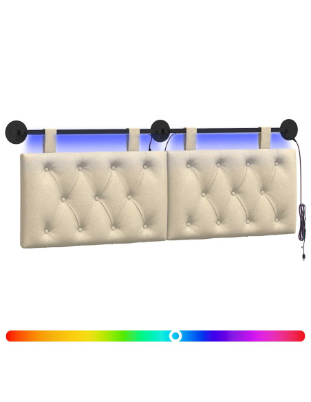 Testiera sospesa Con luce LED Crema Tessuto