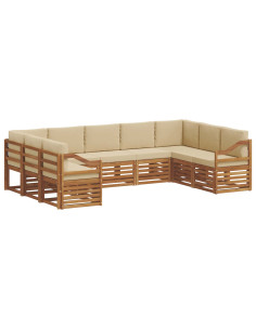 Set divani 9 pcs Naturale e Beige Legno di Acacia Massello 2