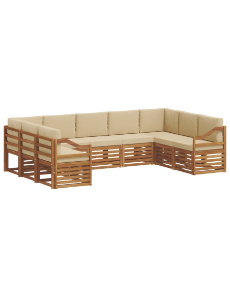 Set divani 9 pcs Naturale e Beige Legno di Acacia Massello
