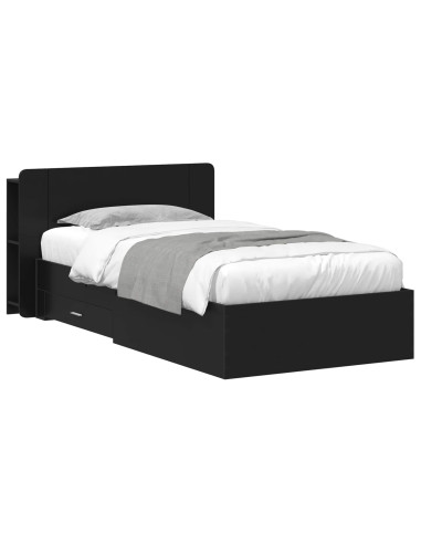 Telaio del letto con storage con testiera Nero 75 x 190 cm