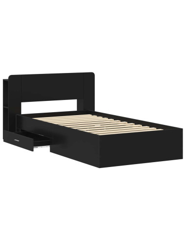 Telaio del letto con storage con testiera Nero 75 x 190 cm