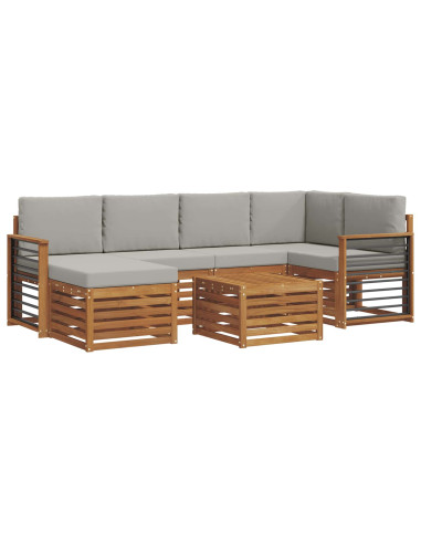 Set divani con cuscino 7 pcs Grigio Naturale e Chiaro