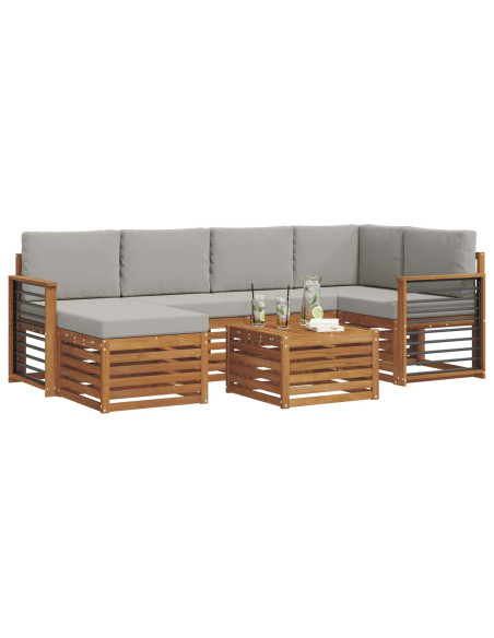 Set divani con cuscino 7 pcs Grigio Naturale e Chiaro