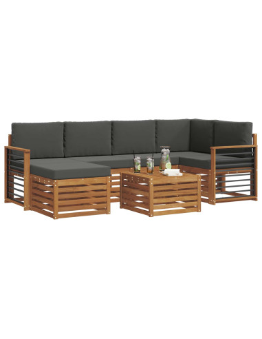 Set divani 7 pcs Naturale e Antracite Legno di Acacia Massello