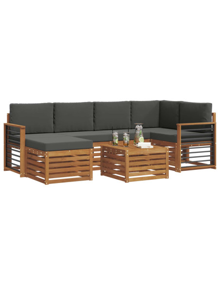 Set divani 7 pcs Naturale e Antracite Legno di Acacia Massello