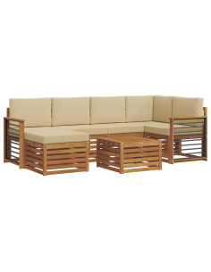 Set divani 7 pcs Naturale e Beige Legno di Acacia Massello 2