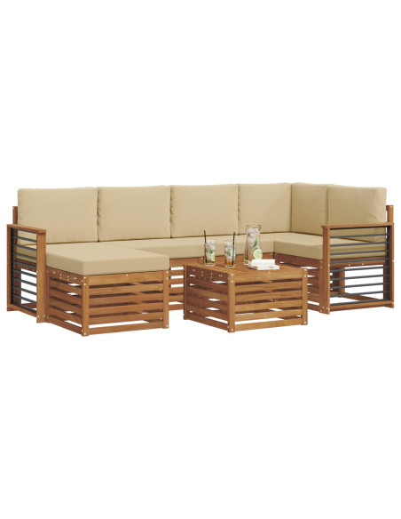Set divani 7 pcs Naturale e Beige Legno di Acacia Massello