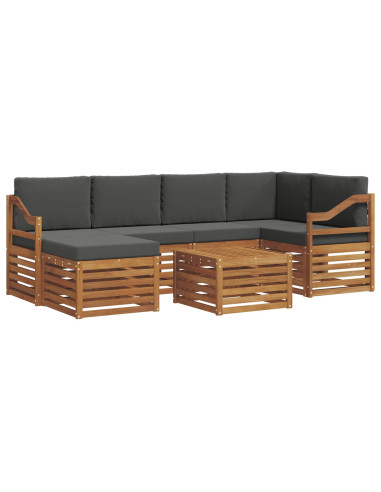 Set divani 7 pcs Naturale e Antracite Legno di Acacia Massello