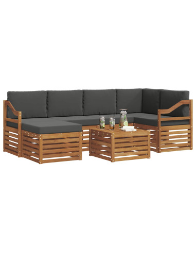 Set divani 7 pcs Naturale e Antracite Legno di Acacia Massello