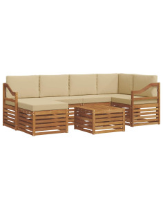 Set divani 7 pcs Naturale e Beige Legno di Acacia Massello 2