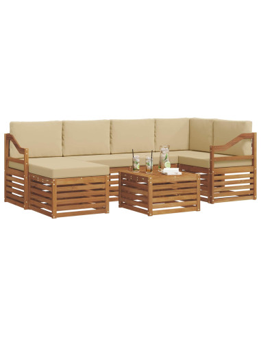 Set divani 7 pcs Naturale e Beige Legno di Acacia Massello