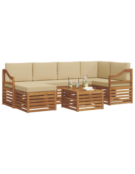 Set divani 7 pcs Naturale e Beige Legno di Acacia Massello